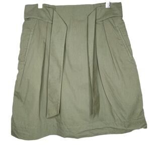 H&M Midi Army Green A-Line Skirt with Pockets & Belt Size 12
